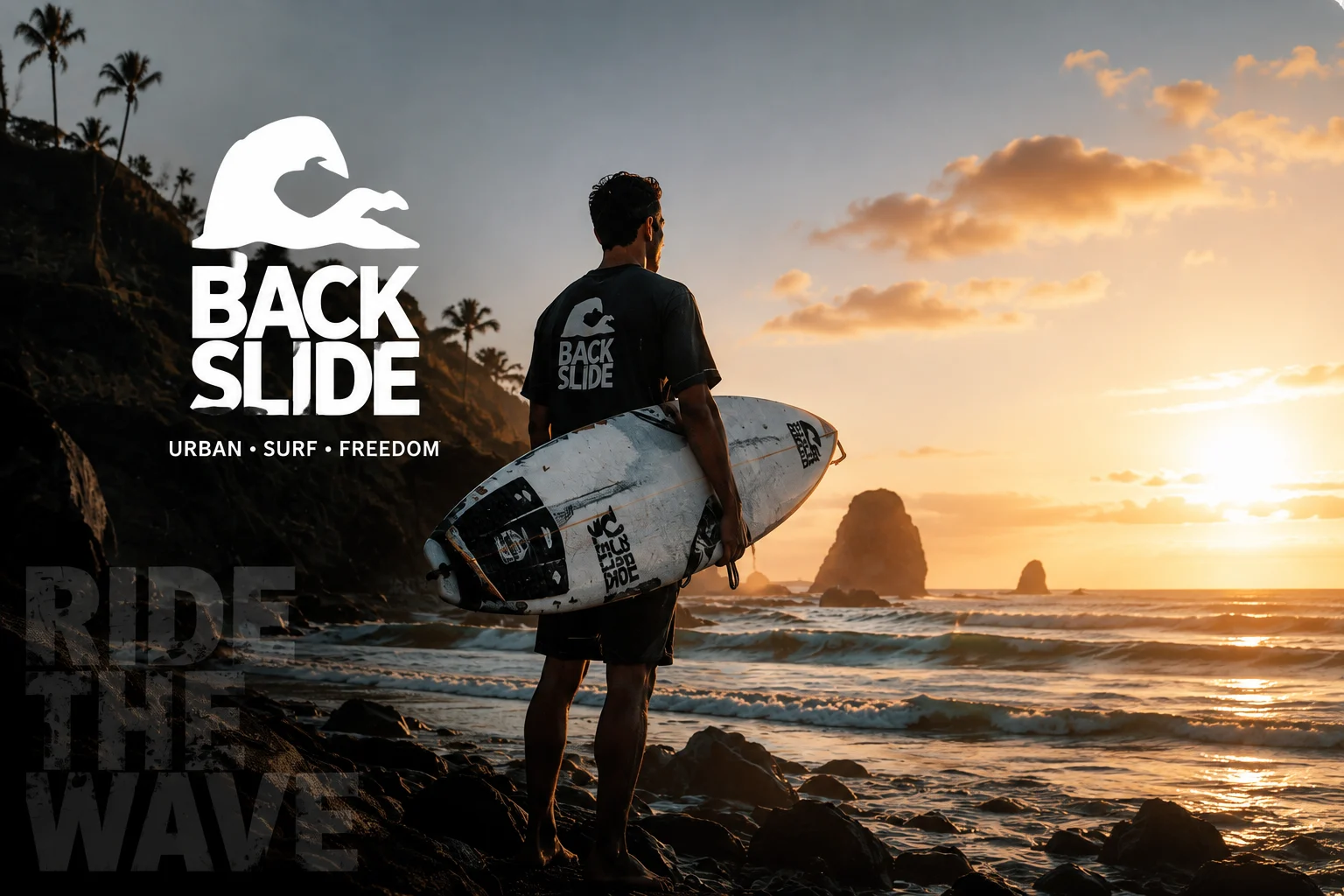 Surfista Backslide frente al mar al atardecer